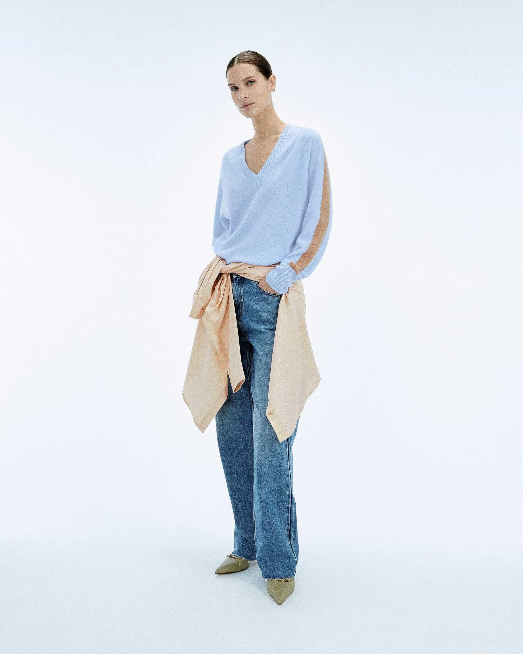 Best FROM FUTURE Pull Col V Oversize Bande Manches Light Surf Pink