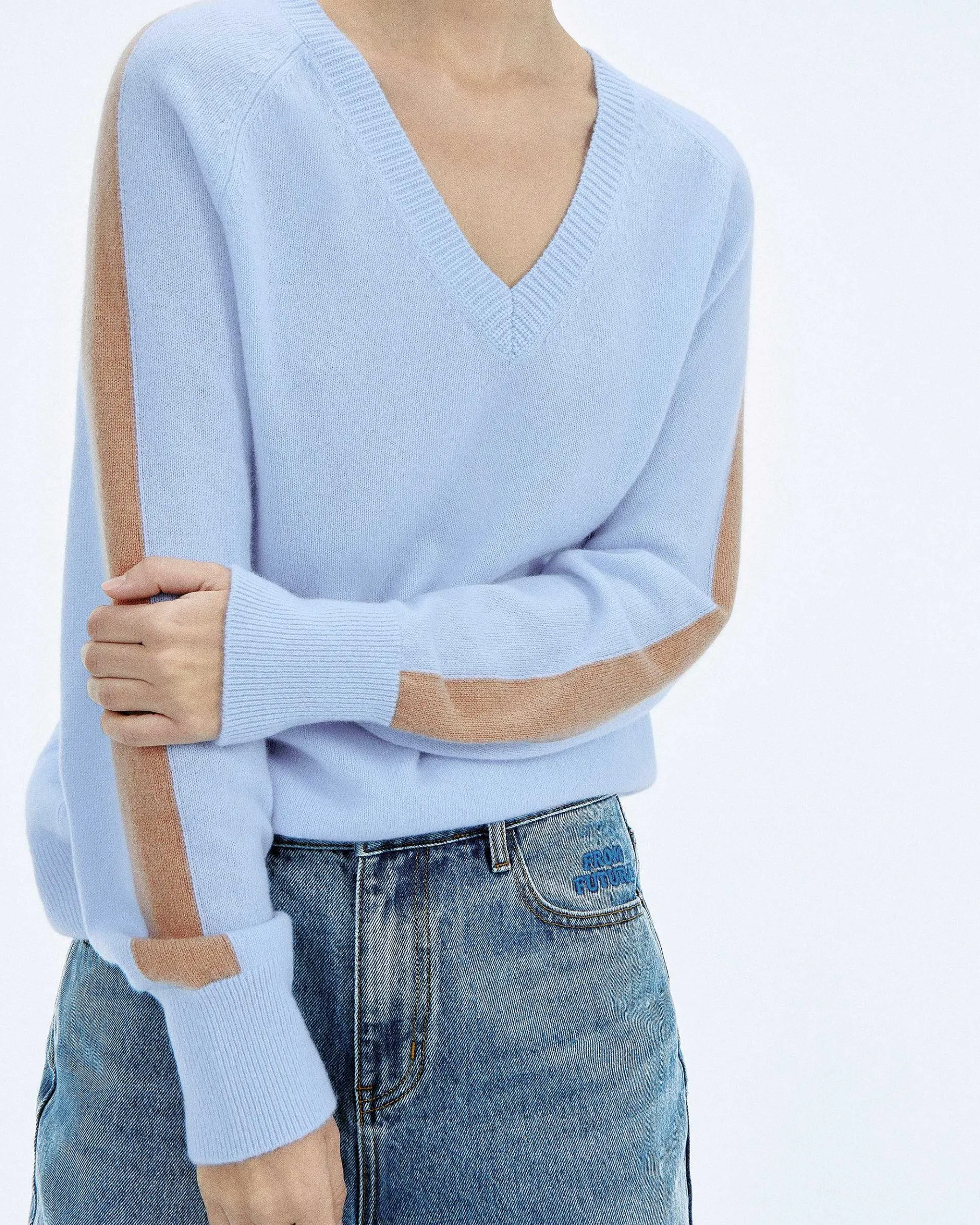 Best FROM FUTURE Pull Col V Oversize Bande Manches Light Surf Pink