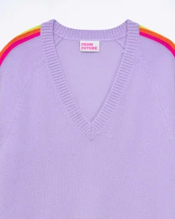 Best FROM FUTURE Pull Col V Oversize Bande Manches Multico Magic Lilac