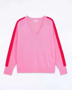 Hot FROM FUTURE Pull Col V Oversize Bande Manches Light Surf Pink