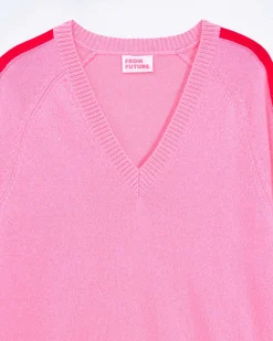 Hot FROM FUTURE Pull Col V Oversize Bande Manches Light Surf Pink