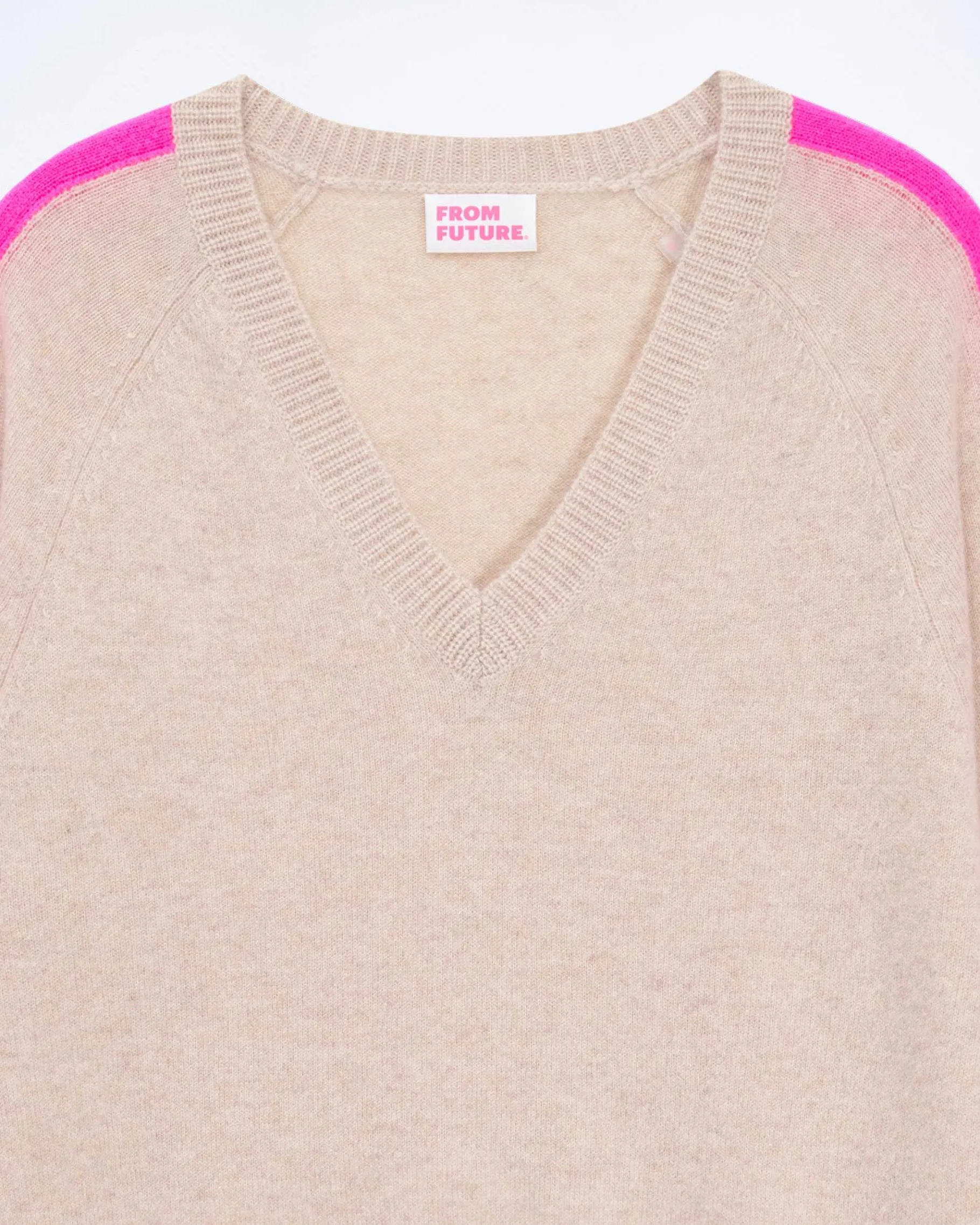 Clearance FROM FUTURE Pull Col V Oversize Bande Manches Light Beige Chine