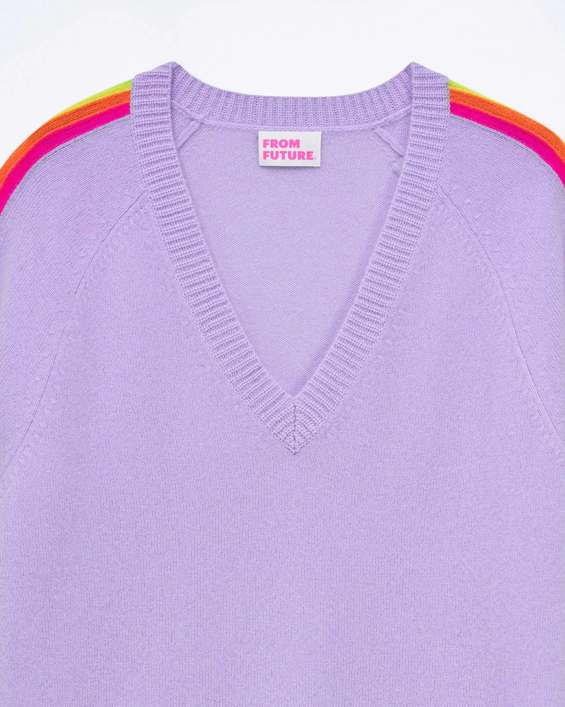 FROM FUTURE Pull Col V Oversize Bande Manches Multico Magic Lilac