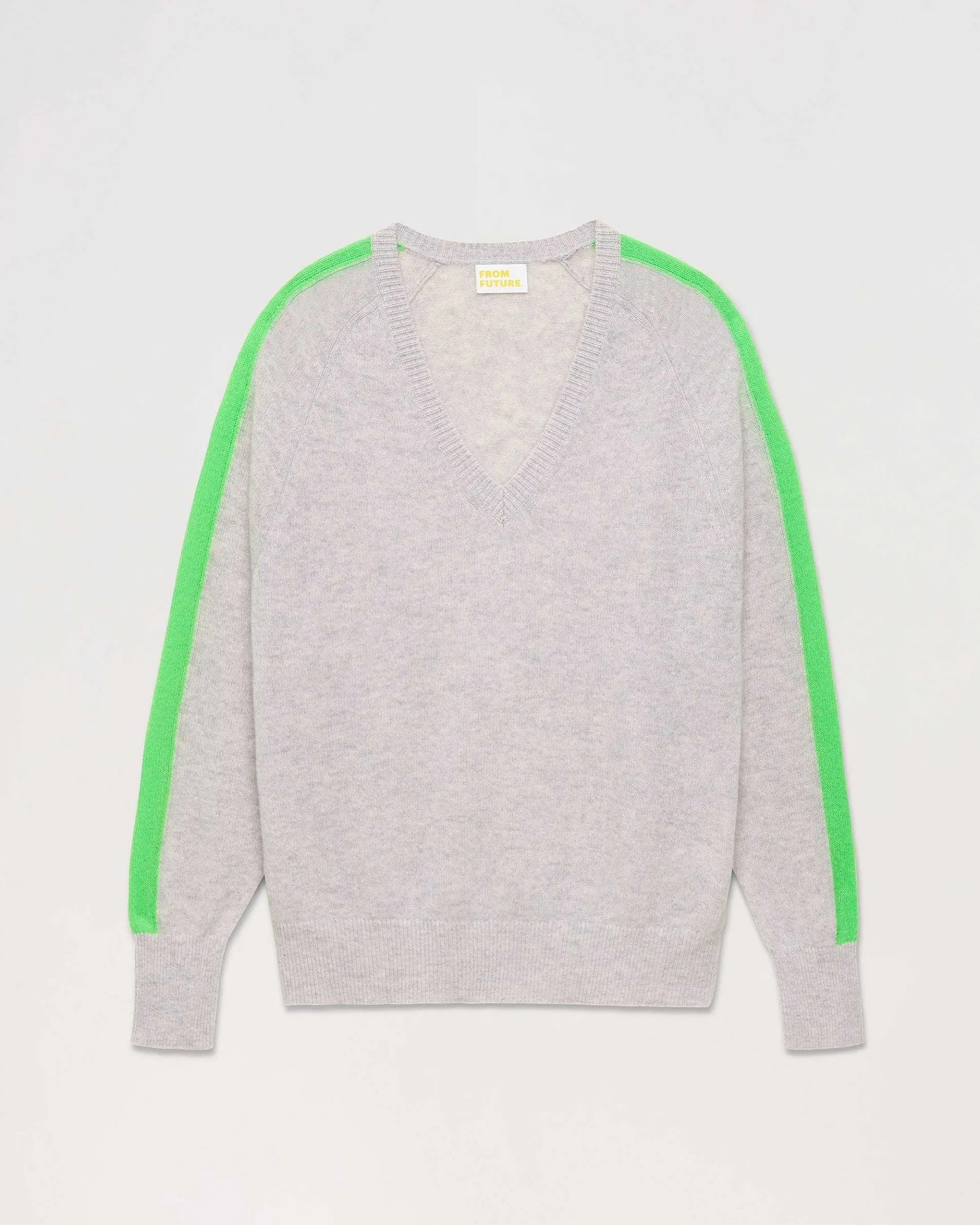 Hot FROM FUTURE Pull Col V Oversize Bandes Bicolore Leger Gris Chine Clair