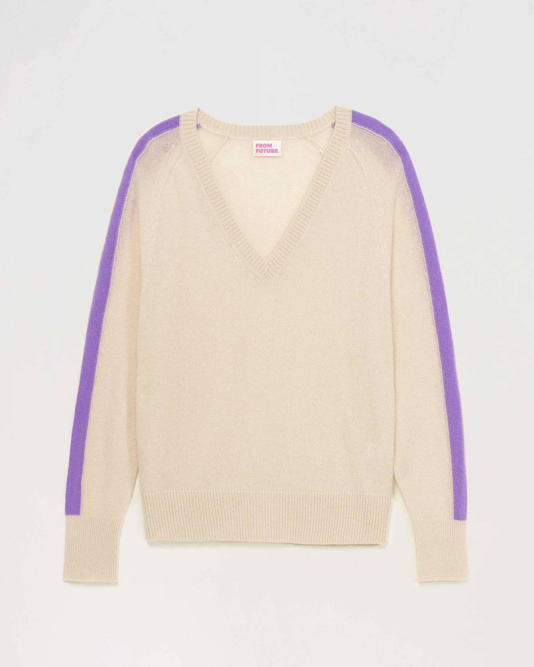 Sale FROM FUTURE Pull Col V Oversize Bandes Bicolore Leger Sable