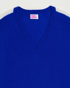 Best FROM FUTURE Pull Col V Oversize Bandes Bicolore Leger Electric Blue