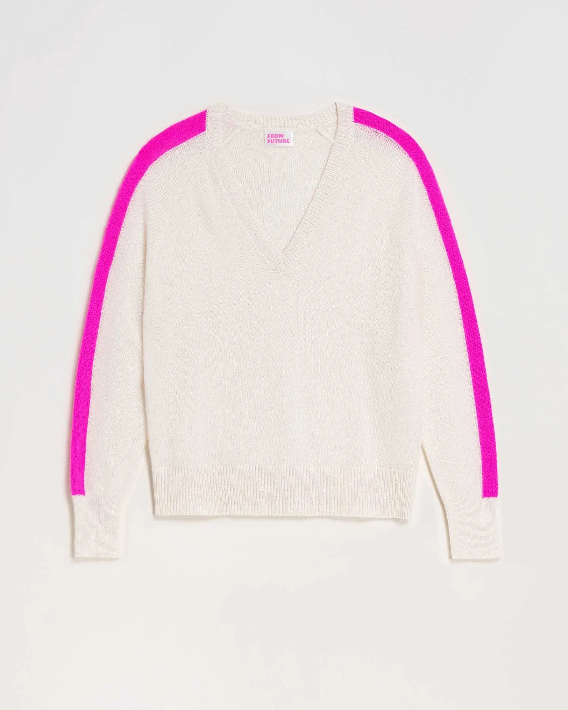Best FROM FUTURE Pull Col V Oversize Bandes Bicolore Leger Ecru