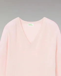 FROM FUTURE Pull Col V Oversize Bandes Bicolore Leger Rose Poudre