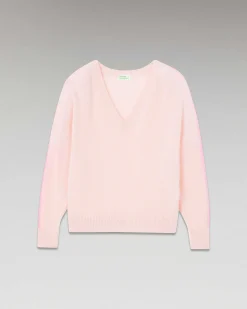 FROM FUTURE Pull Col V Oversize Bandes Bicolore Leger Rose Poudre