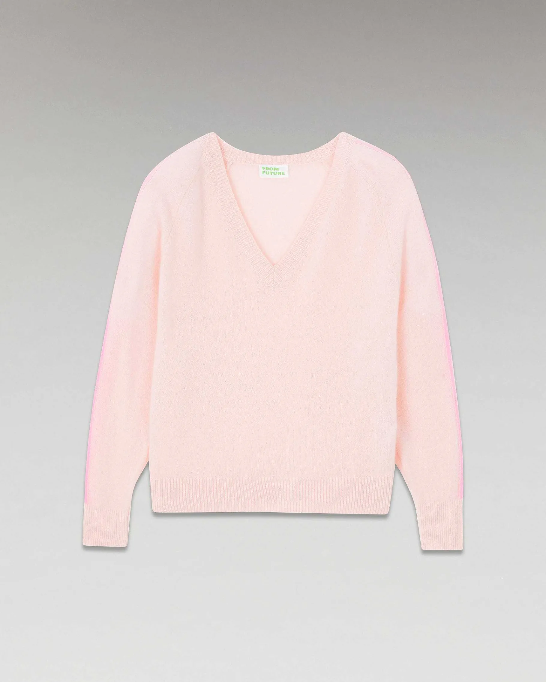 FROM FUTURE Pull Col V Oversize Bandes Bicolore Leger Rose Poudre