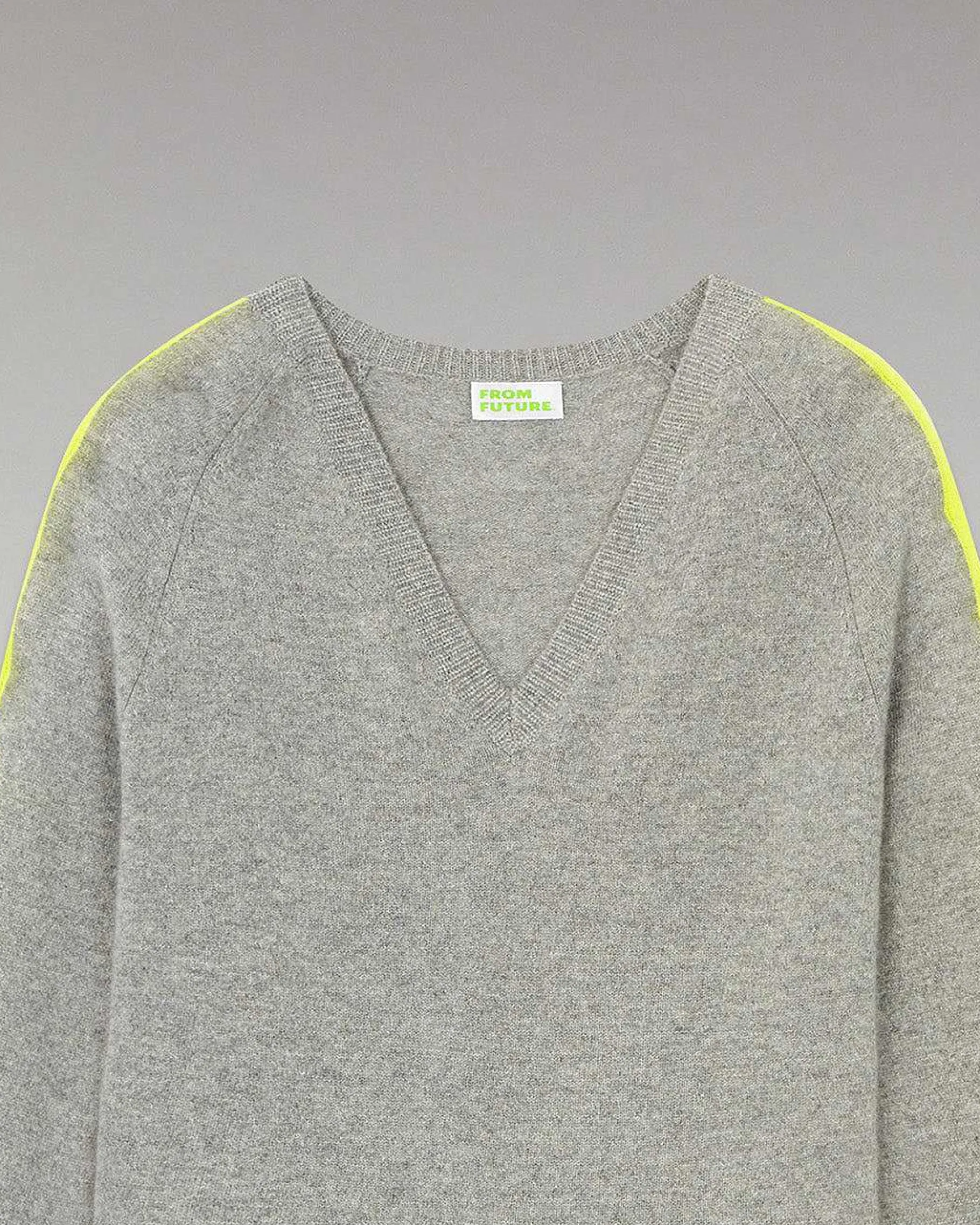 Hot FROM FUTURE Pull Col V Oversize Bandes Bicolore Leger Gris Chine Fonce