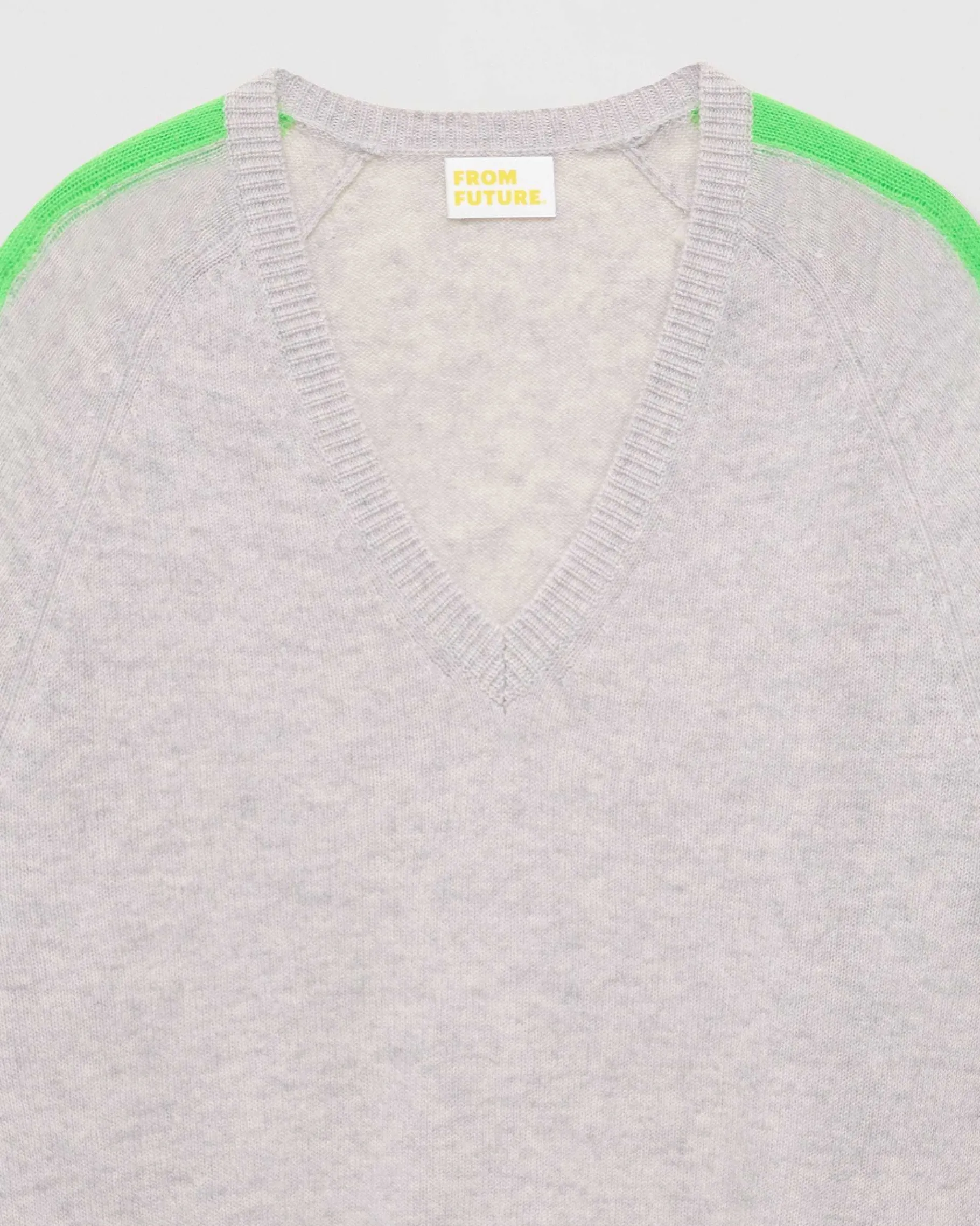 New FROM FUTURE Pull Col V Oversize Bandes Bicolore Leger Gris Chine Clair