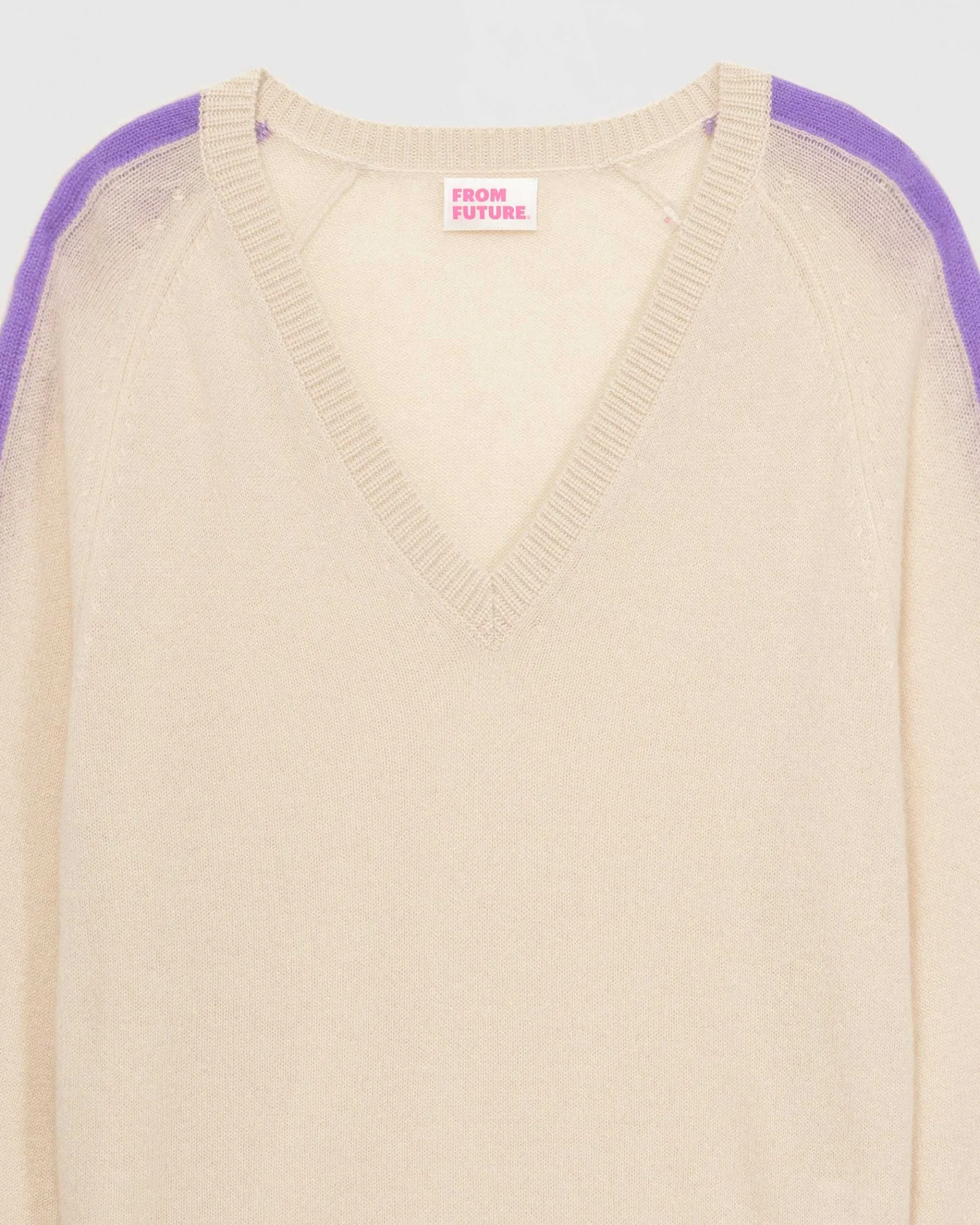 Hot FROM FUTURE Pull Col V Oversize Bandes Bicolore Leger Sable