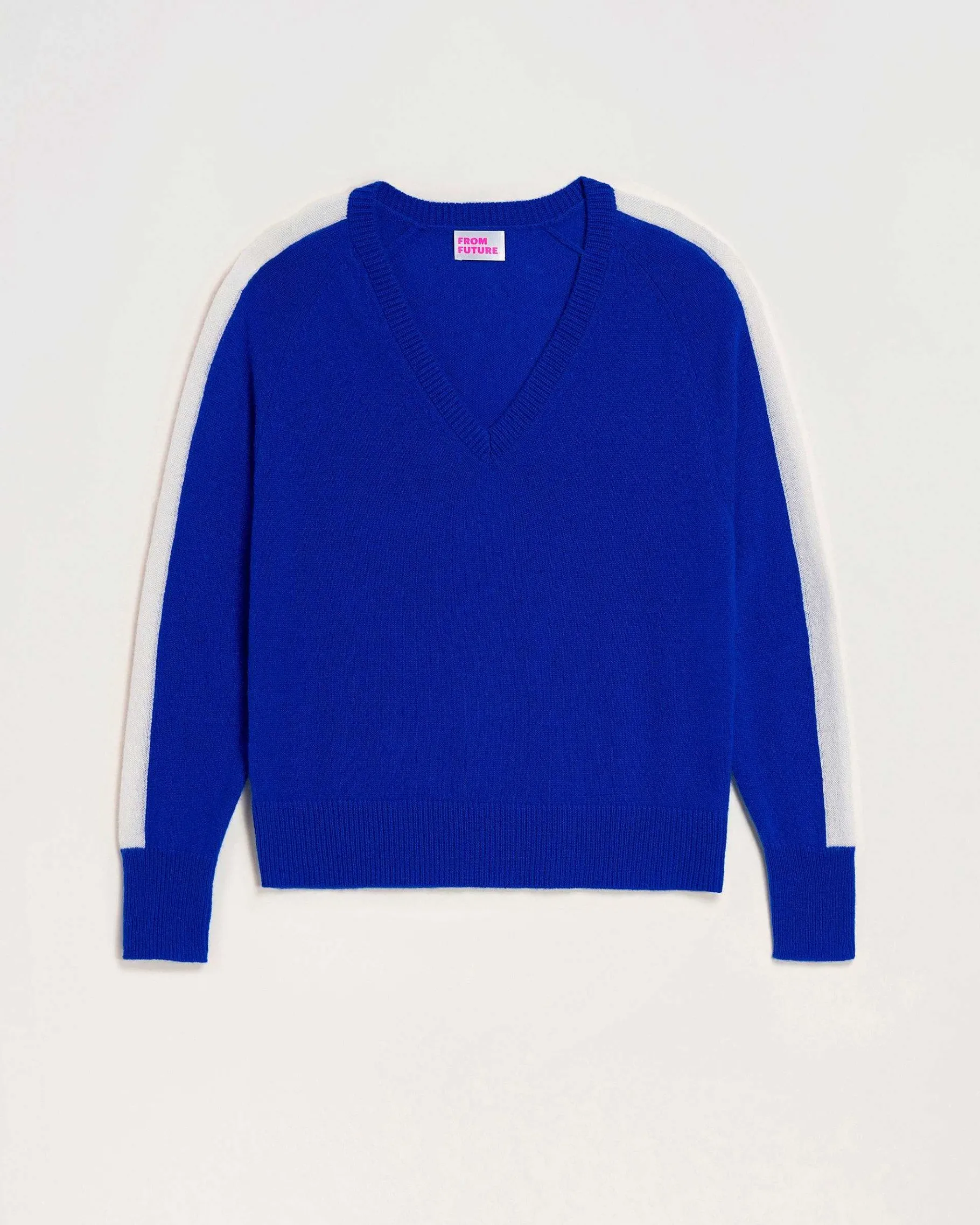 Sale FROM FUTURE Pull Col V Oversize Bandes Bicolore Leger Electric Blue
