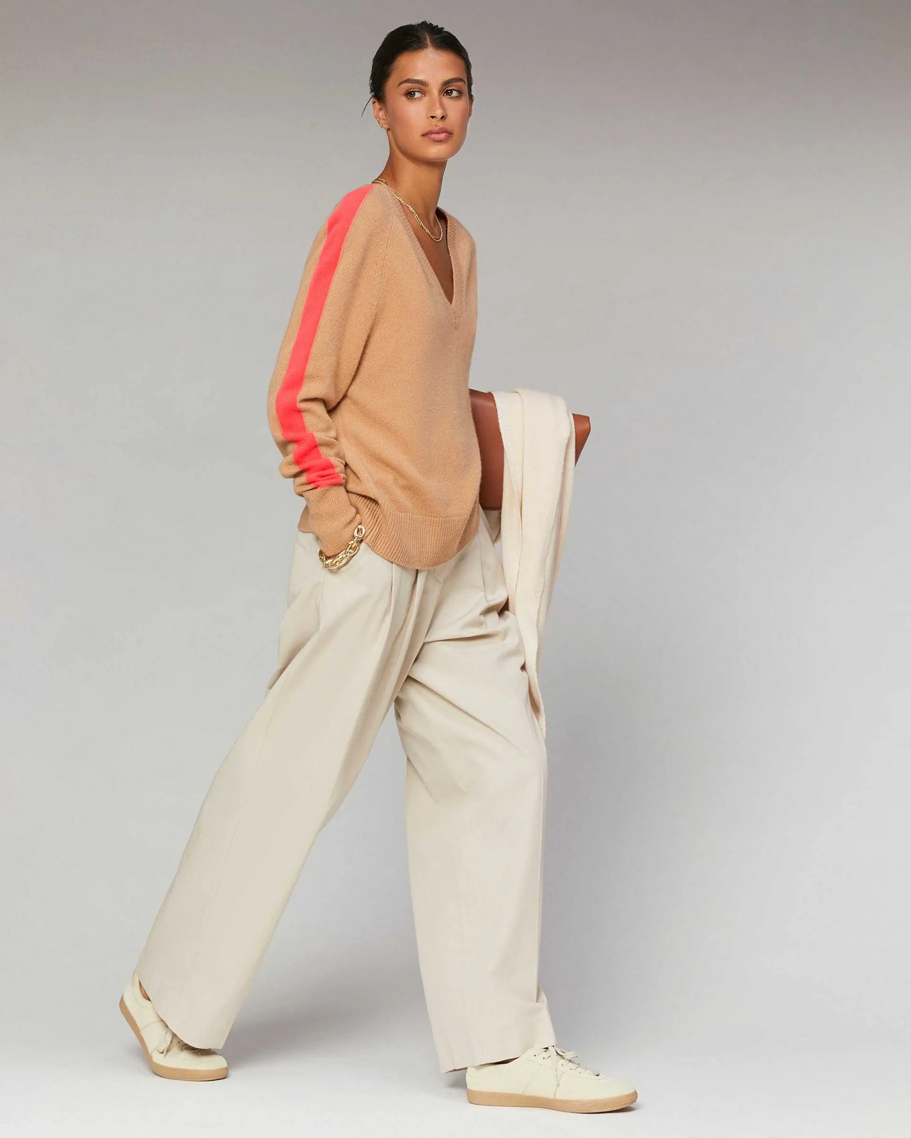 Hot FROM FUTURE Pull Col V Oversize Bandes Bicolore Leger