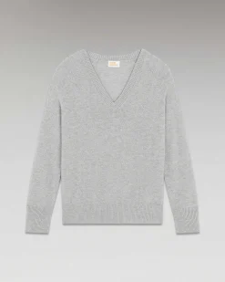 FROM FUTURE Pull Col V Oversize Leger Gris Chine Clair