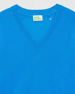 New FROM FUTURE Pull Col V Oversize Leger Passion Blue
