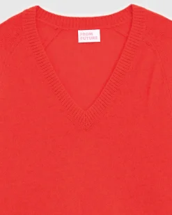 Outlet FROM FUTURE Pull Col V Oversize Leger Rouge Vif