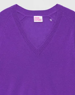 FROM FUTURE Pull Col V Oversize Leger Violet Fluo