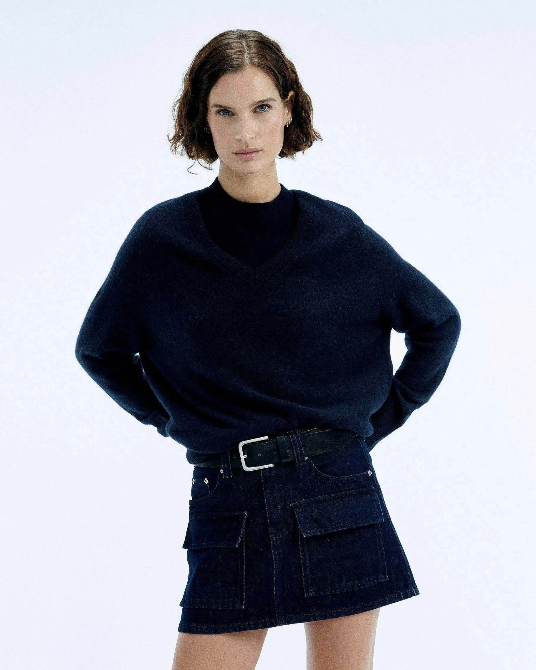 Clearance FROM FUTURE Pull Col V Oversize Light Navy Chine