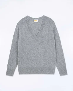 New FROM FUTURE Pull Col V Oversize Light Gris Chine Fonce