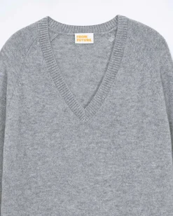 FROM FUTURE Pull Col V Oversize Light Gris Chine Fonce