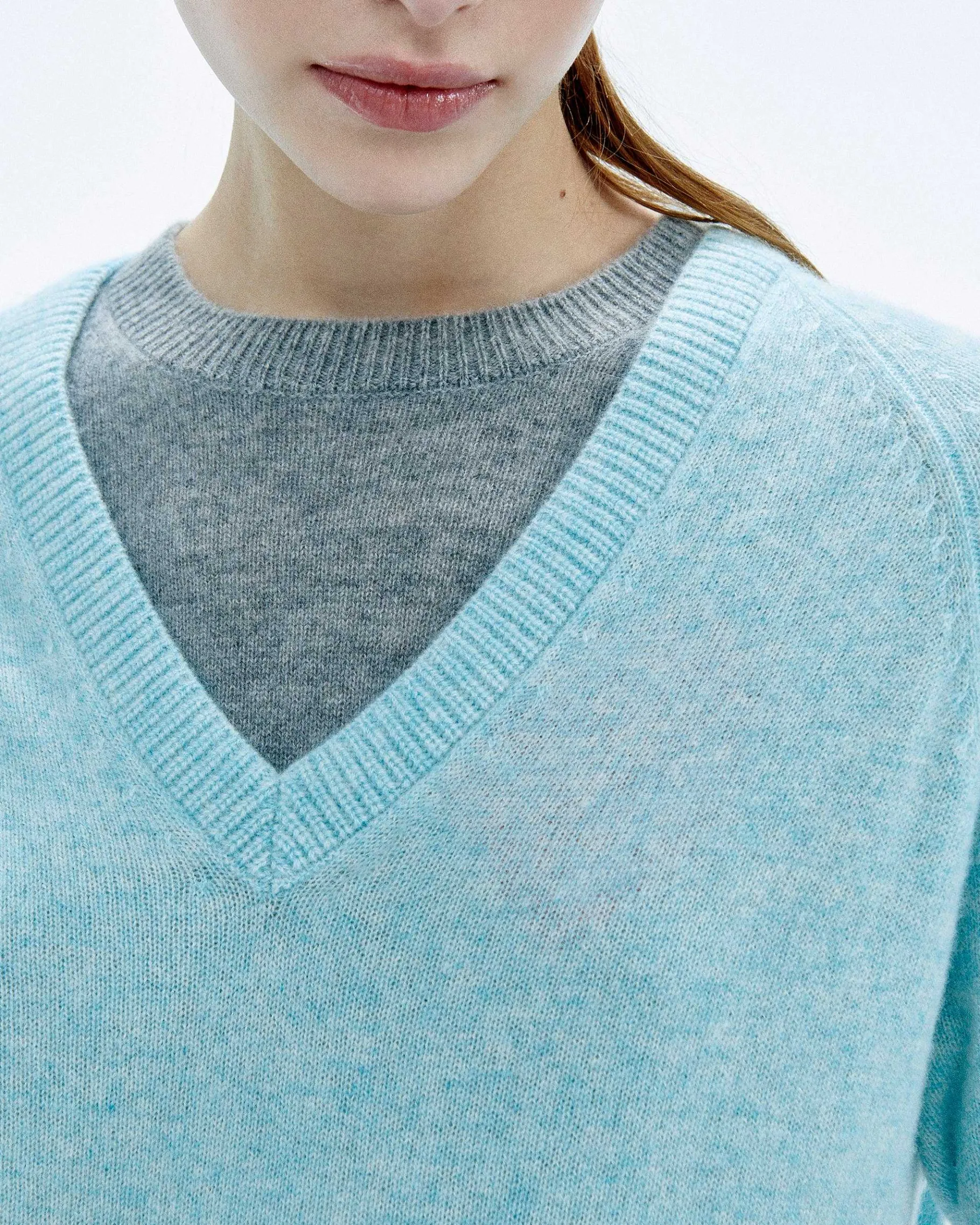 FROM FUTURE Pull Col V Oversize Light Gris Chine Fonce