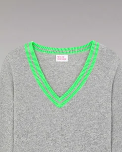 Hot FROM FUTURE Pull Col V Rayures Tennis Leger Gris Chine Fonce