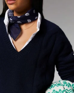 Sale FROM FUTURE Pull Col V Torsades Epais Navy