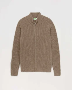 Clearance FROM FUTURE Pull Gilet A Cotes Zippe Taupe