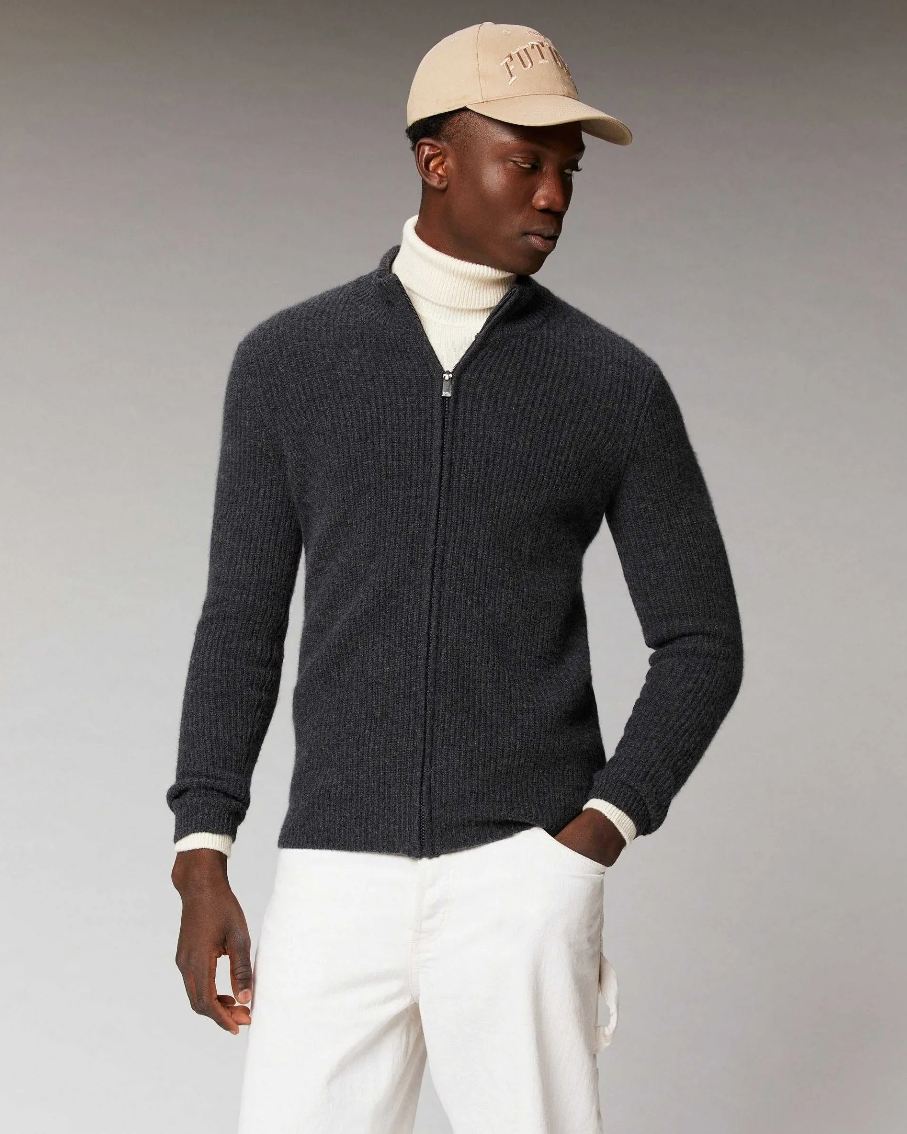 Clearance FROM FUTURE Pull Gilet A Cotes Zippe Taupe