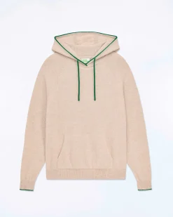 New FROM FUTURE Pull Hoodie A Poche Et Liserets Contrastes Beige Chine