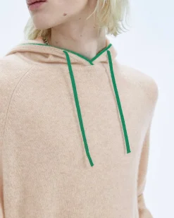 New FROM FUTURE Pull Hoodie A Poche Et Liserets Contrastes Beige Chine