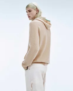 New FROM FUTURE Pull Hoodie A Poche Et Liserets Contrastes Beige Chine