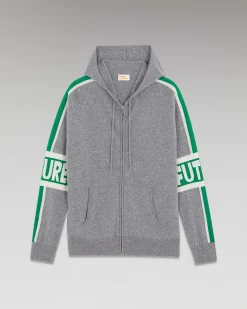 FROM FUTURE Pull Hoodie Bandes Bicolore Future Gris Chine Fonce
