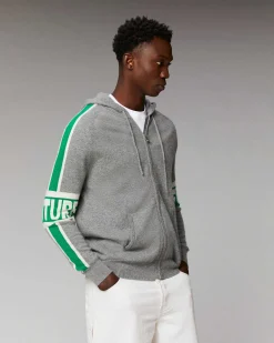 FROM FUTURE Pull Hoodie Bandes Bicolore Future Gris Chine Fonce