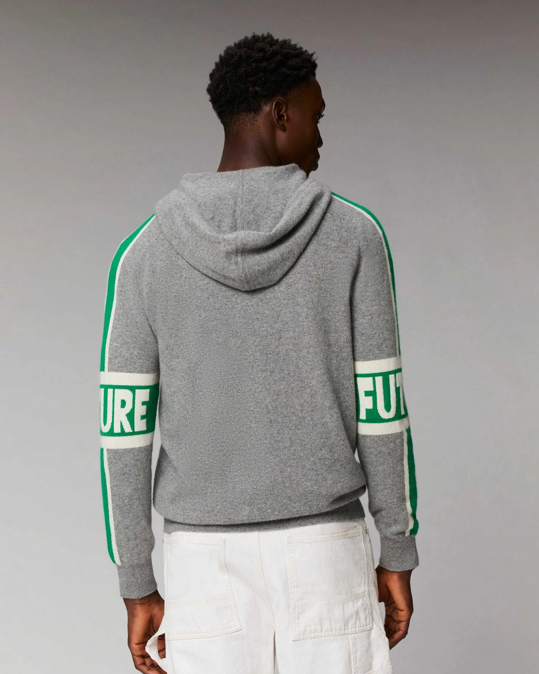 New FROM FUTURE Pull Hoodie Bandes Bicolore Future Gris Chine Fonce