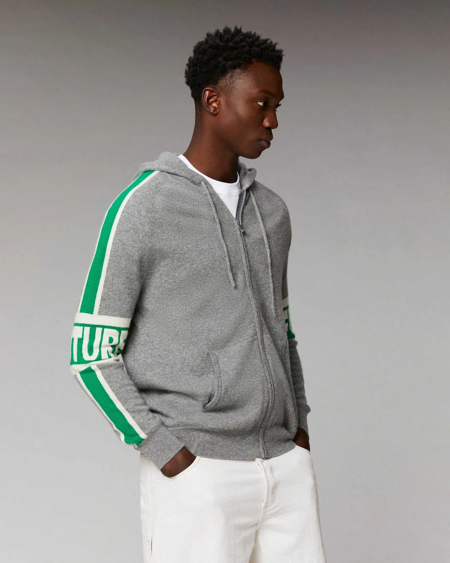 New FROM FUTURE Pull Hoodie Bandes Bicolore Future Gris Chine Fonce