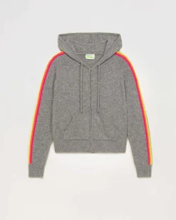 Best FROM FUTURE Pull Hoodie Bandes Manches Multicolore Leger Gris Chine Fonce