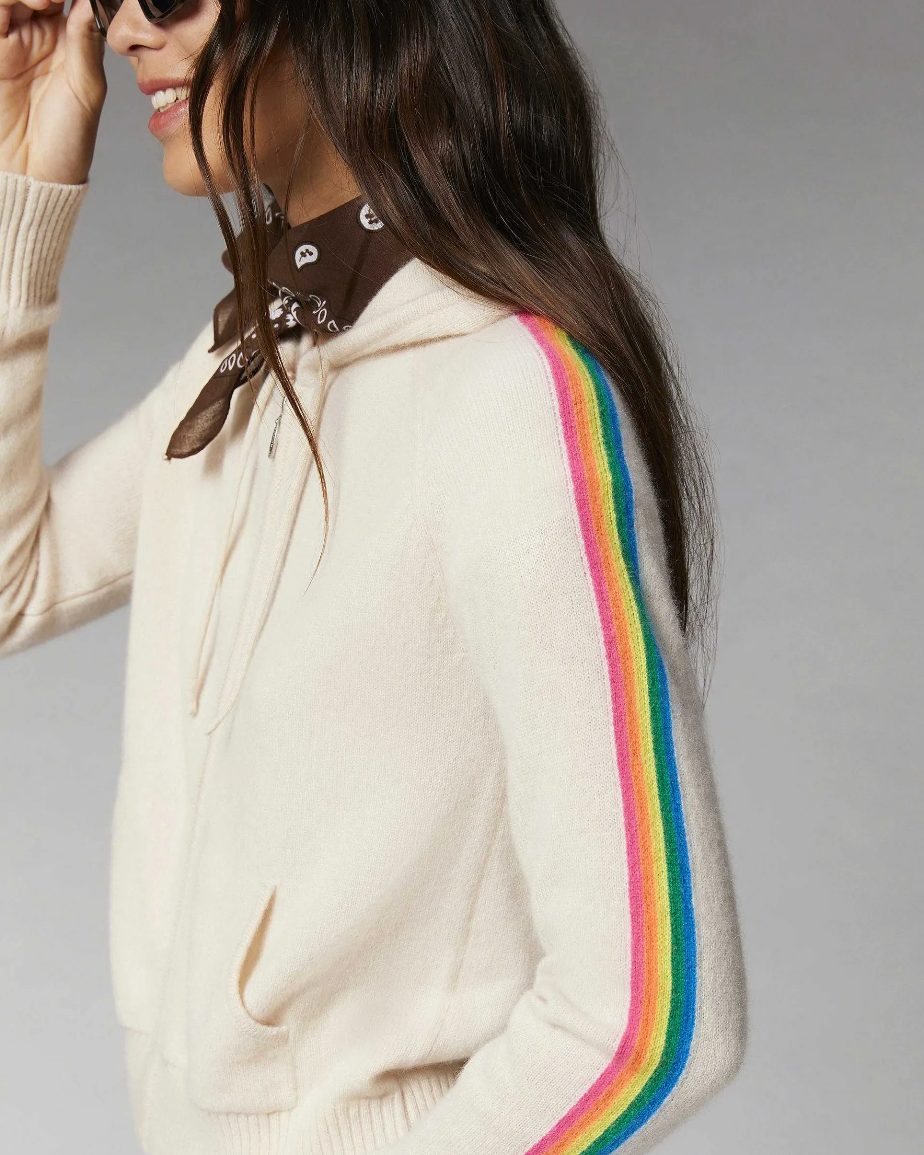 New FROM FUTURE Pull Hoodie Bandes Manches Multico Leger Sable