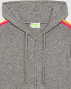 New FROM FUTURE Pull Hoodie Bandes Manches Multicolore Leger Gris Chine Fonce