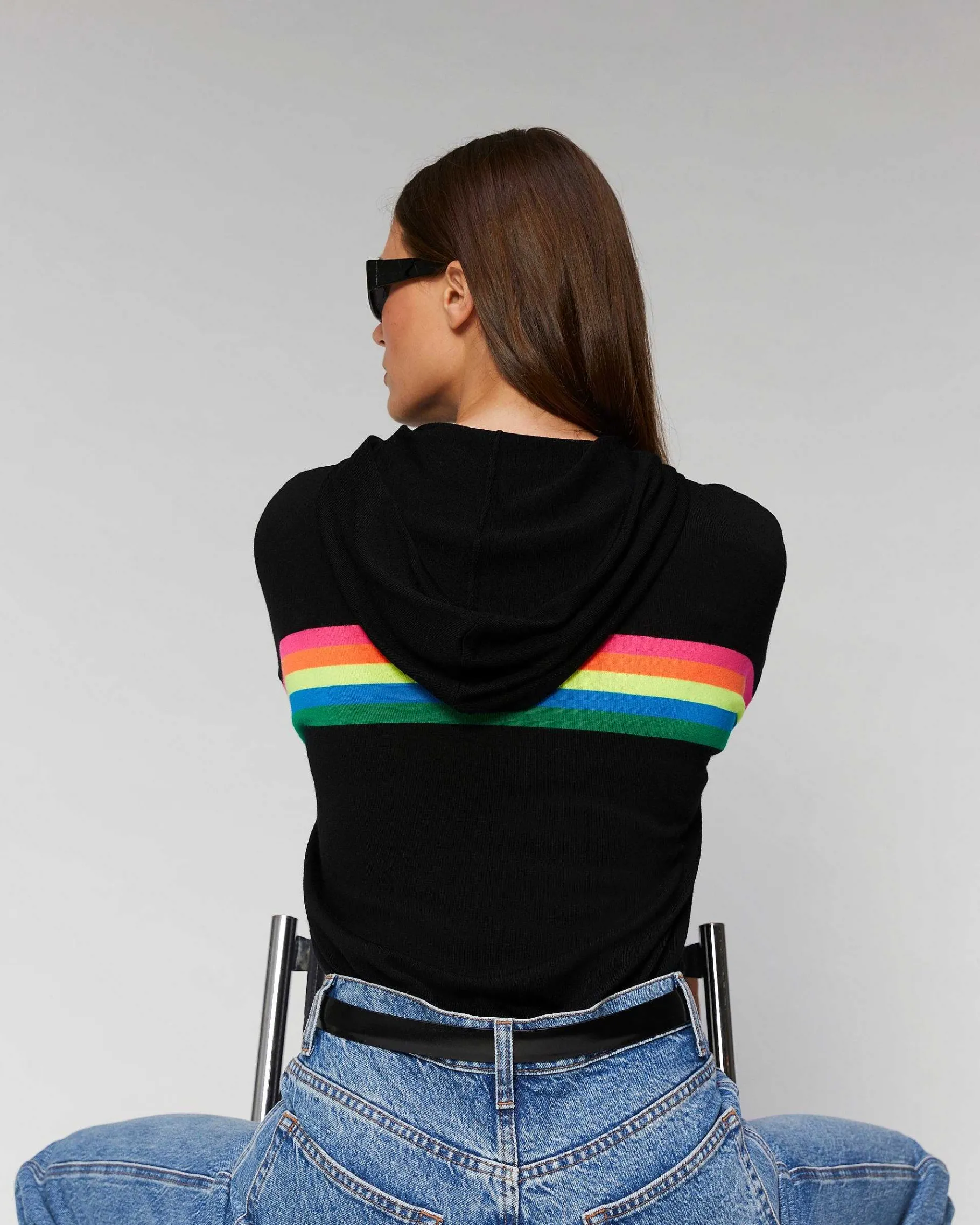 New FROM FUTURE Pull Hoodie Bandes Multico Noir