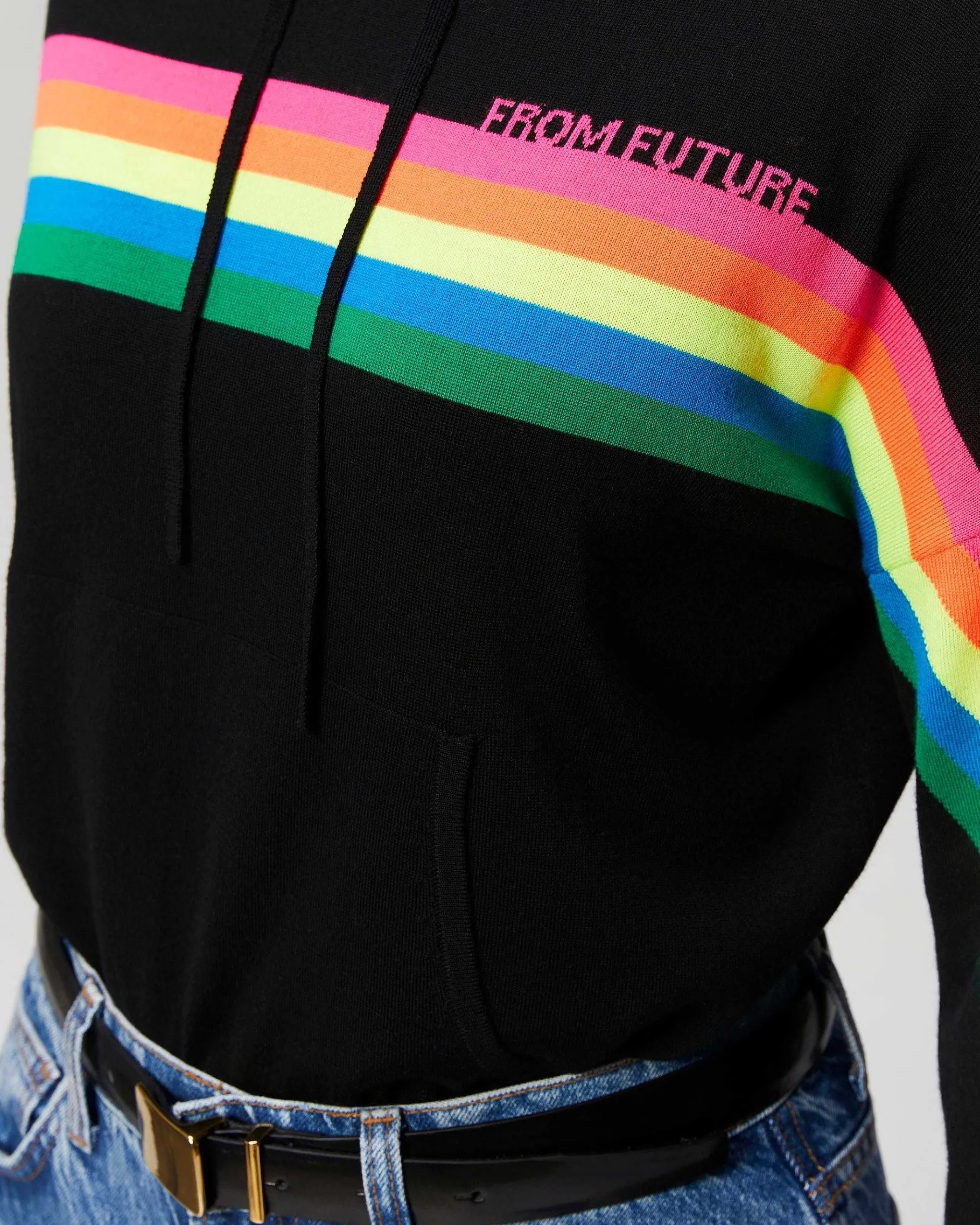 New FROM FUTURE Pull Hoodie Bandes Multico Noir