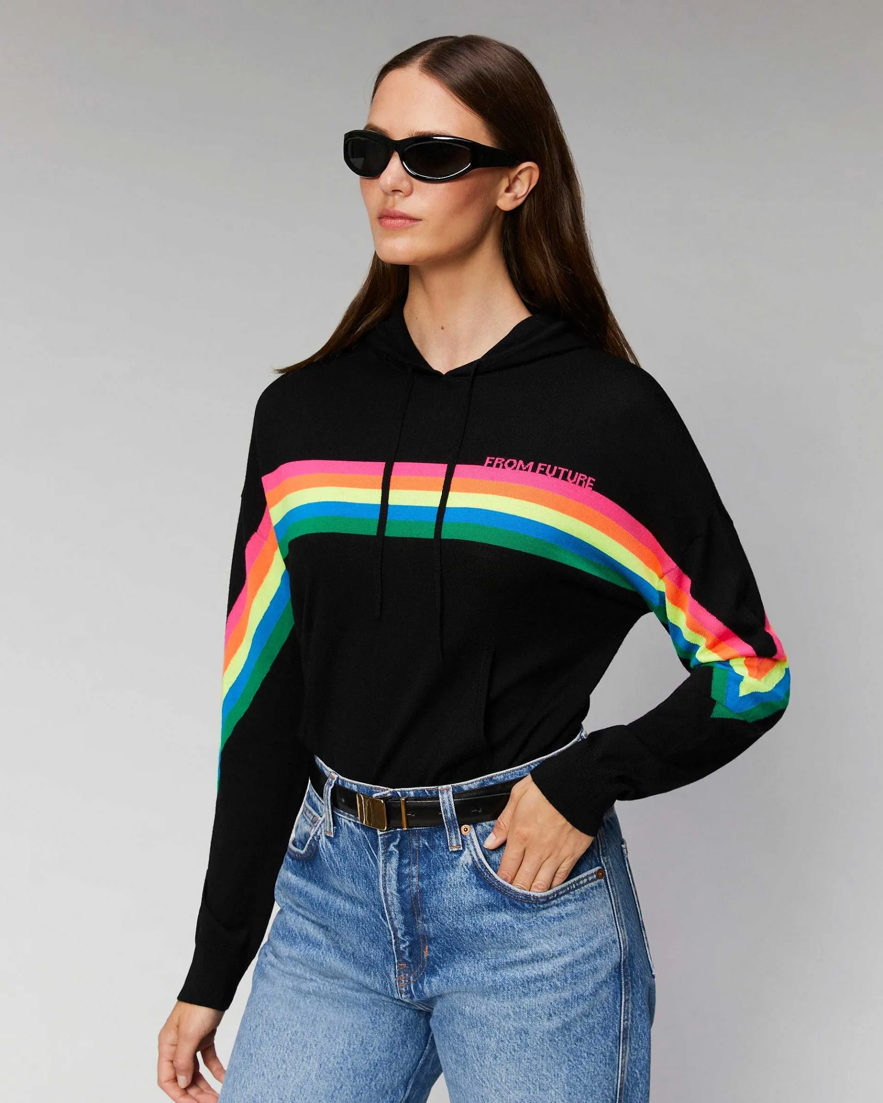 New FROM FUTURE Pull Hoodie Bandes Multico Noir