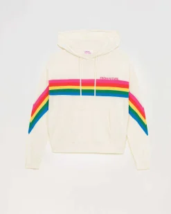 FROM FUTURE Pull Hoodie Bandes Multicolore Ecru