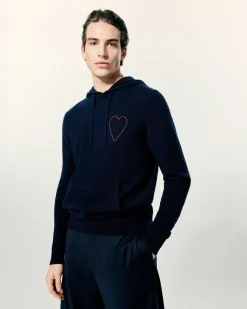 New FROM FUTURE Pull Hoodie Coeur Brode Navy