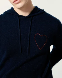 New FROM FUTURE Pull Hoodie Coeur Brode Navy