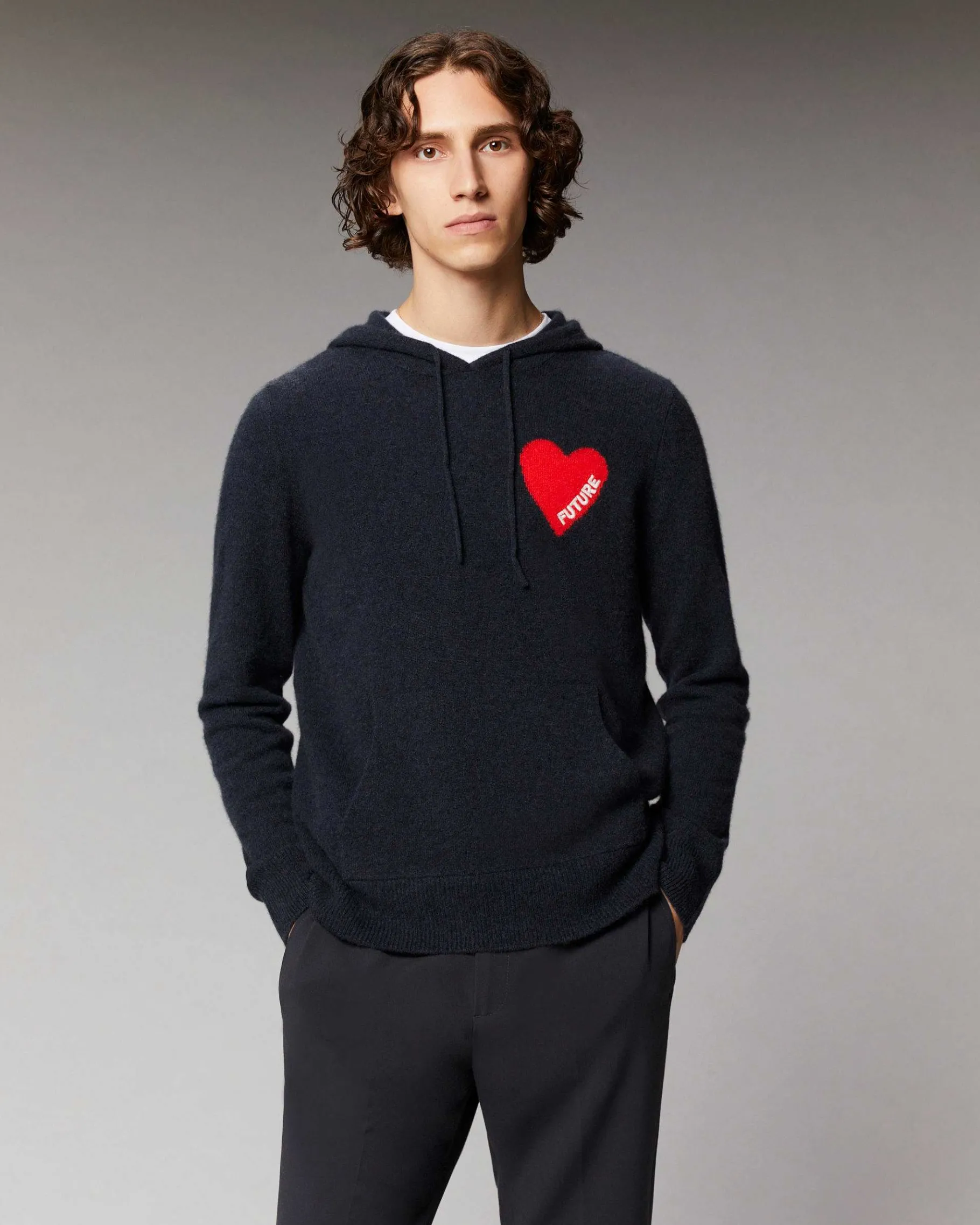 Discount FROM FUTURE Pull Hoodie Coeur Leger Gris Chine Clair