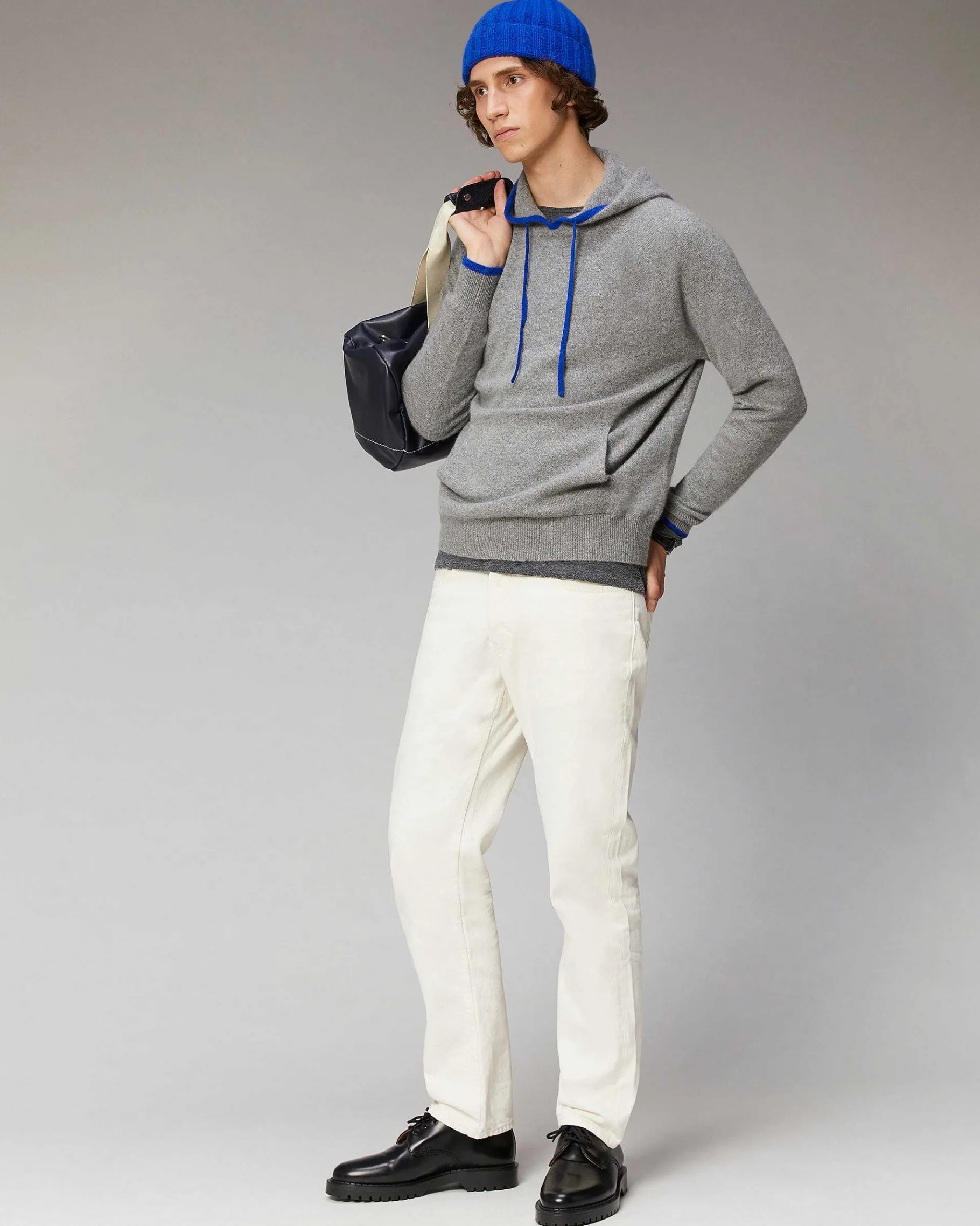 Clearance FROM FUTURE Pull Hoodie Liserets Contrastes Leger Gris Chine Fonce