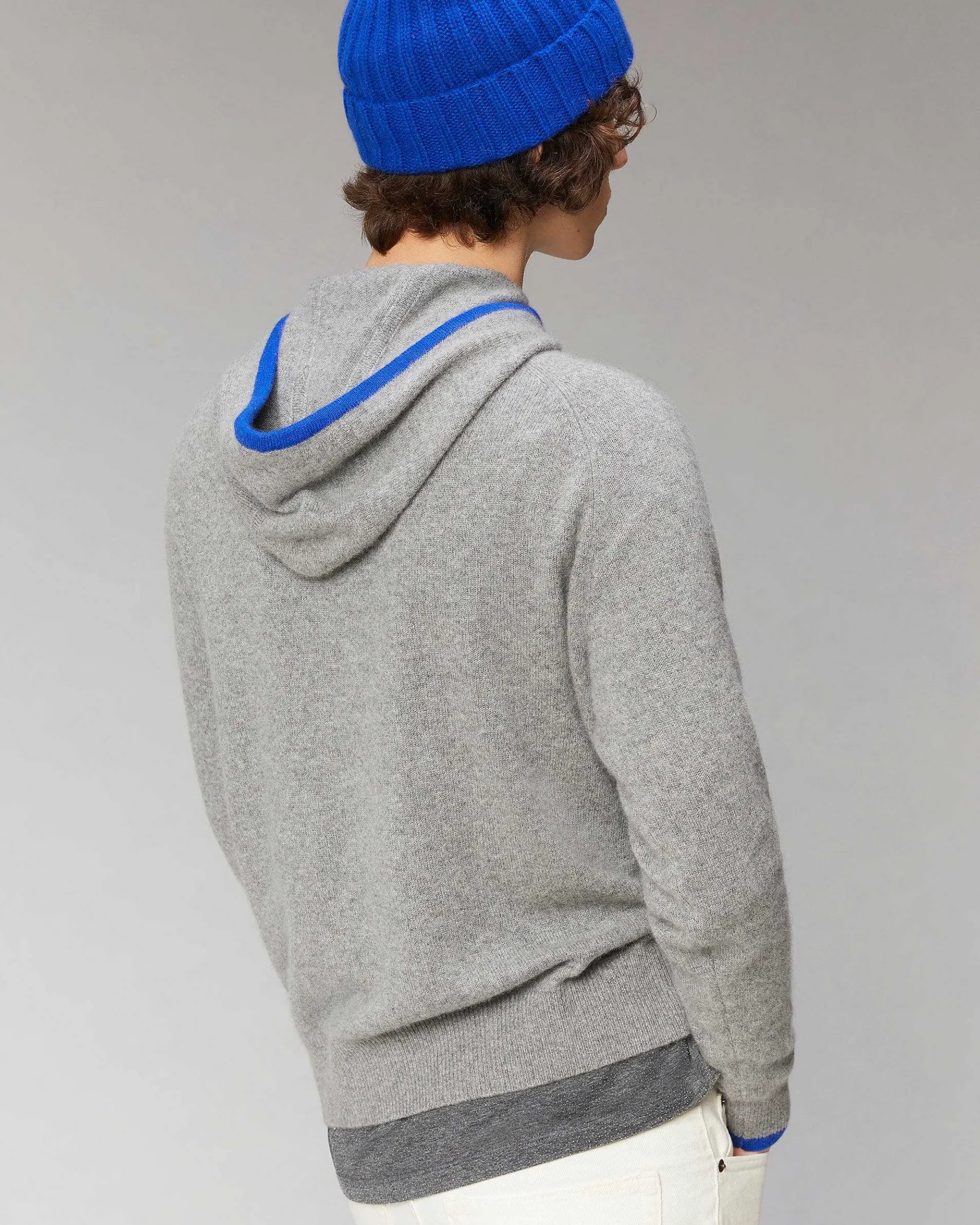 Clearance FROM FUTURE Pull Hoodie Liserets Contrastes Leger Gris Chine Fonce